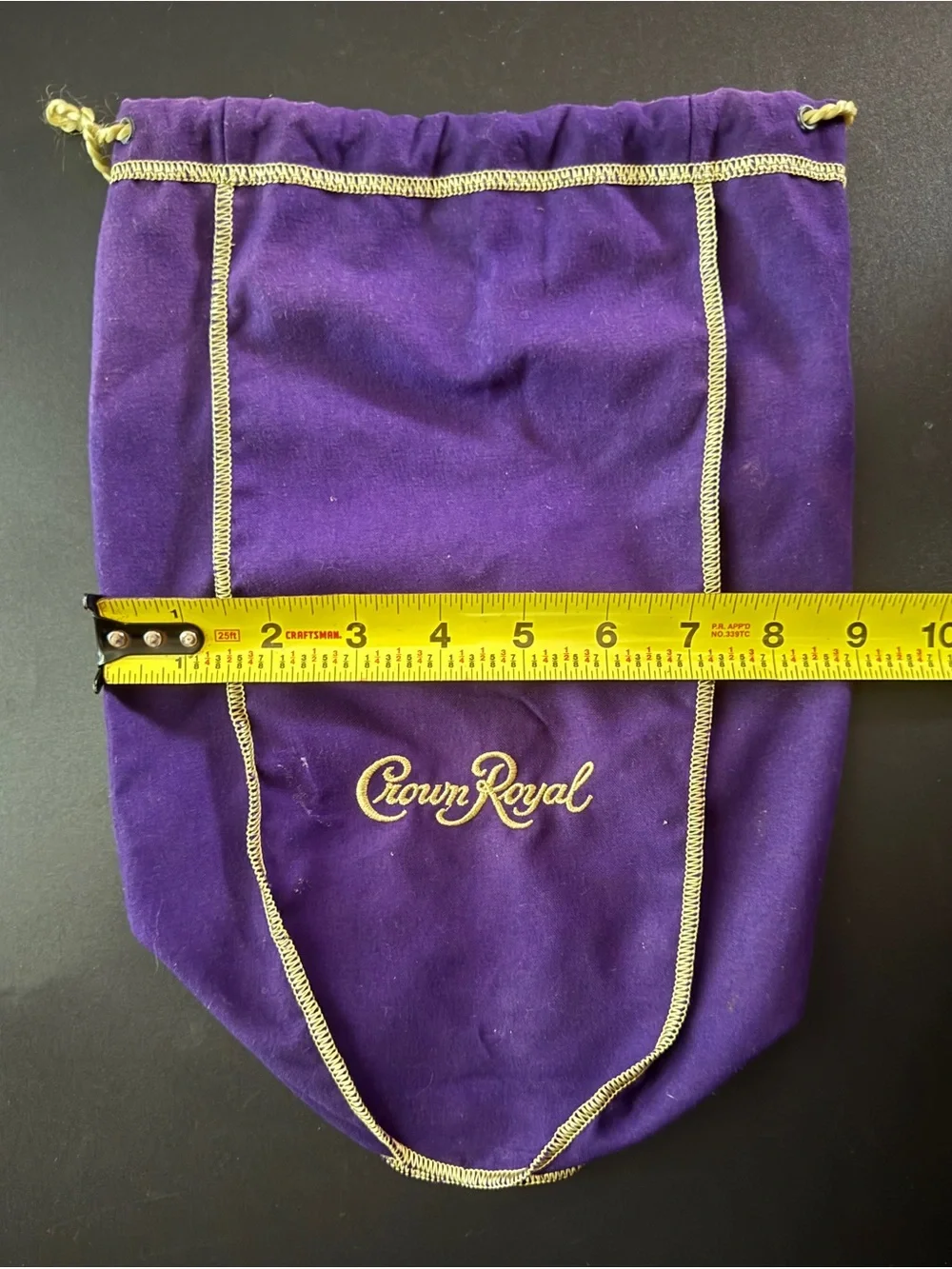 Crown Royal Purple Drawstring Bag Gold Cording & Stitching 9” x 13”